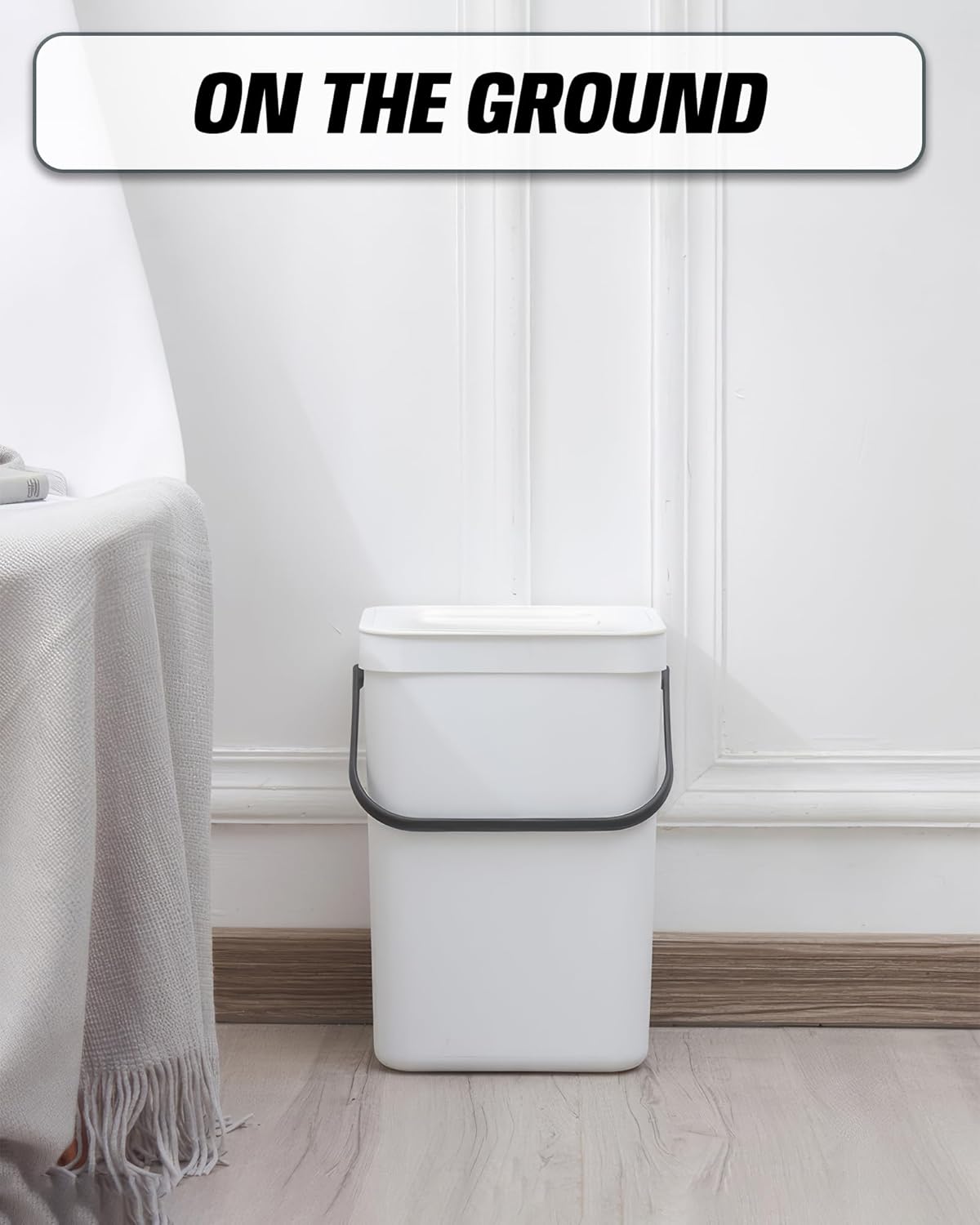 Kitchen Compost Bin - 3.2 Gallons Hanging Trash Can with Lid for Kitchen Bathroom, Under Sink Trash Can, Outdoor Compost Bucket with Lid, 12L(White)
