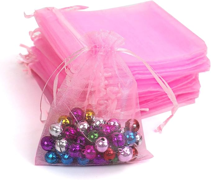 Lautechco 100Pcs Organza Bags 5x7 inches Pink Organza Gift