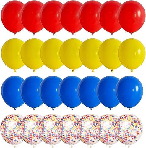 Miniatura 9 de Globos rojos y azules amarillos globos de helio de color primario de 12 pulgadas con confeti globos de látex para carnaval circo fiesta de
