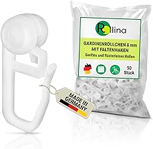 Rollina Curtain Hooks 8 mm | Curtain Rollers for Rails with 4-6 mm Inner Track Width | Curtain Gliders in Standard Size | Curtain Hooks (Pack of 50)