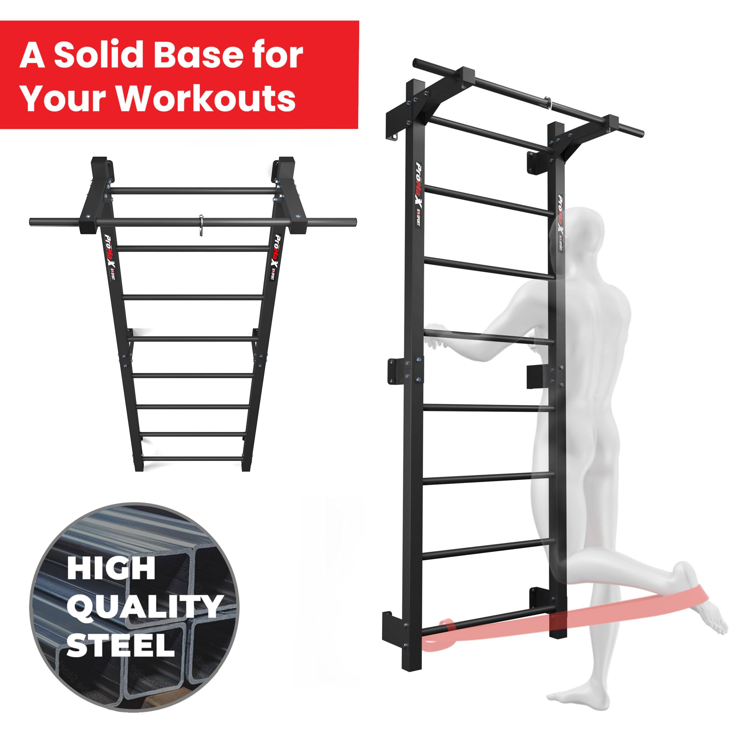 K-Sport: Espalier avec 8 échelons - Charge maximale : 250 kg - Avec barre de traction - Mur d'escalade en métal pour adultes et enfants - E-book inclus
