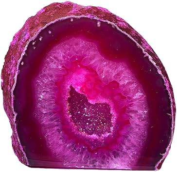 AMOYSTONE Small Agate Geode Ornament Natural Agate Stone Decor Pink 1-1.5 LBS, Irregular Crystal Rock for Home, Bedroom, Desk