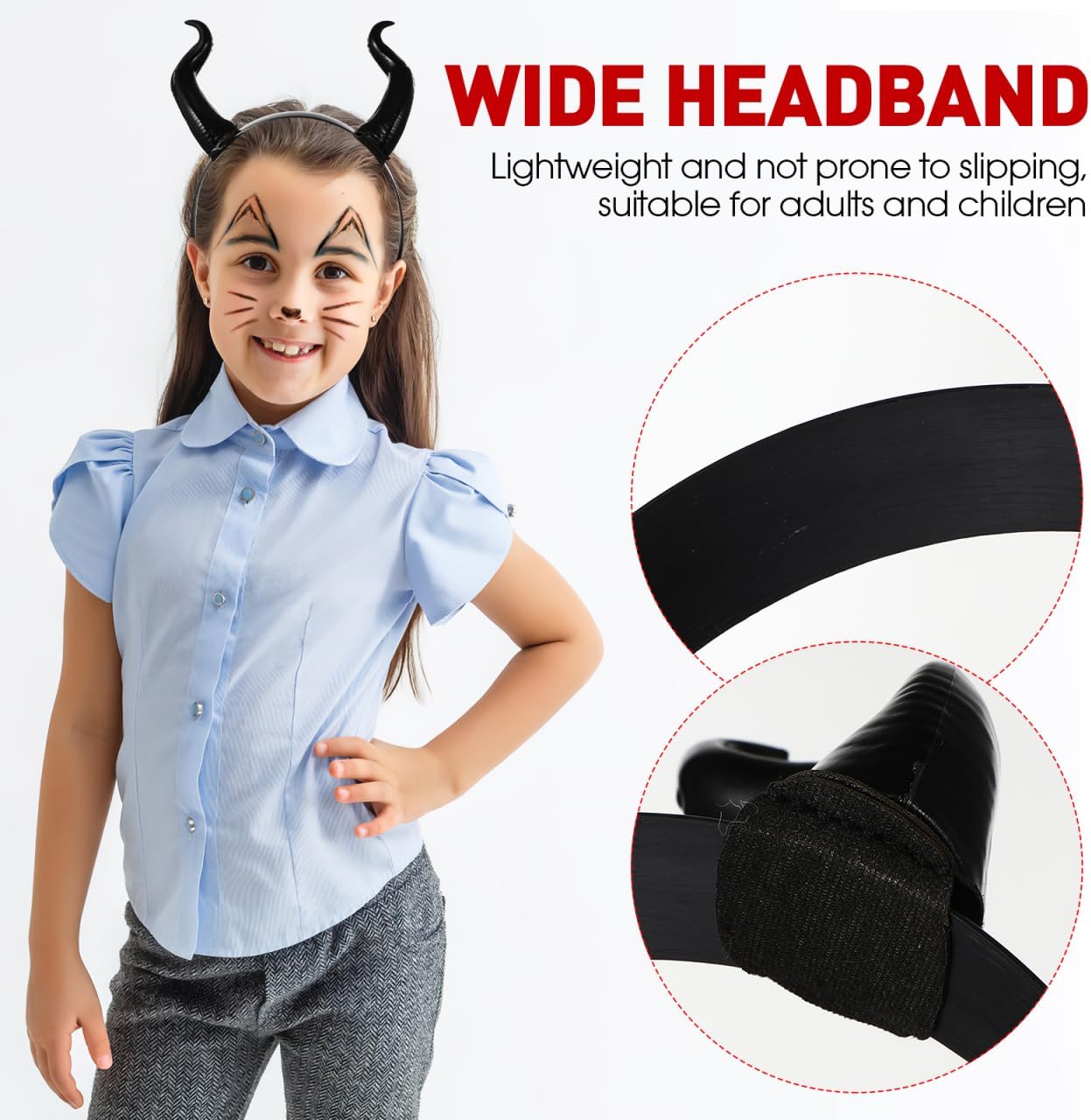 Black Horn Headband Devil Horns Hair Accessories Gothic Halloween Cosplay Party Headpiece 7.87 Inch Ox Horn Hairband for Costume Dress up - Image 2