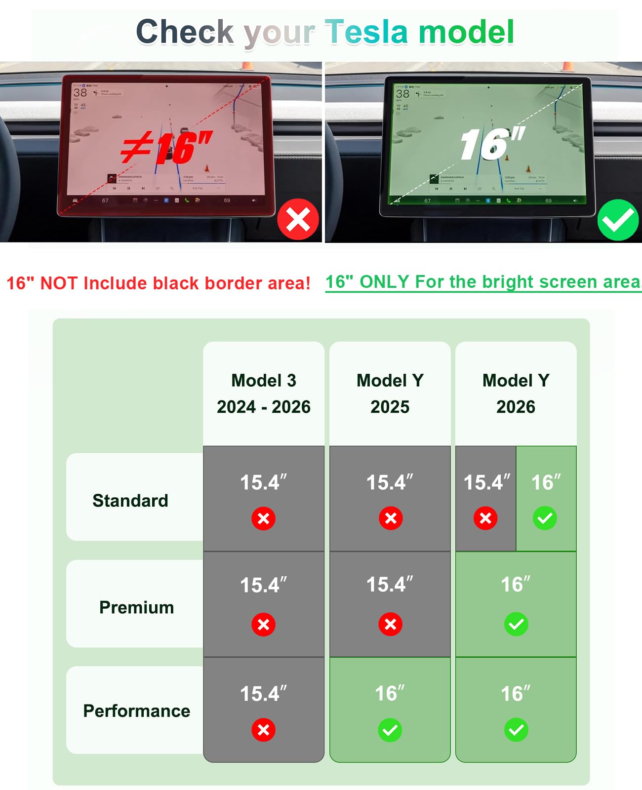 GAFAT 16" Tesla Model Y Juniper 2026 2027 Standard/Premium/Performance Film Protection d'Écran Verre, 16" Film avec Kit d'Alignement Automatique & Boîte Anti-poussière, 9H Anti-Rayures, HD Clear