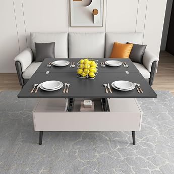 QEZEOM Multifunction Table Elevating Center Lift Top Coffee Table Dining Table Retractable