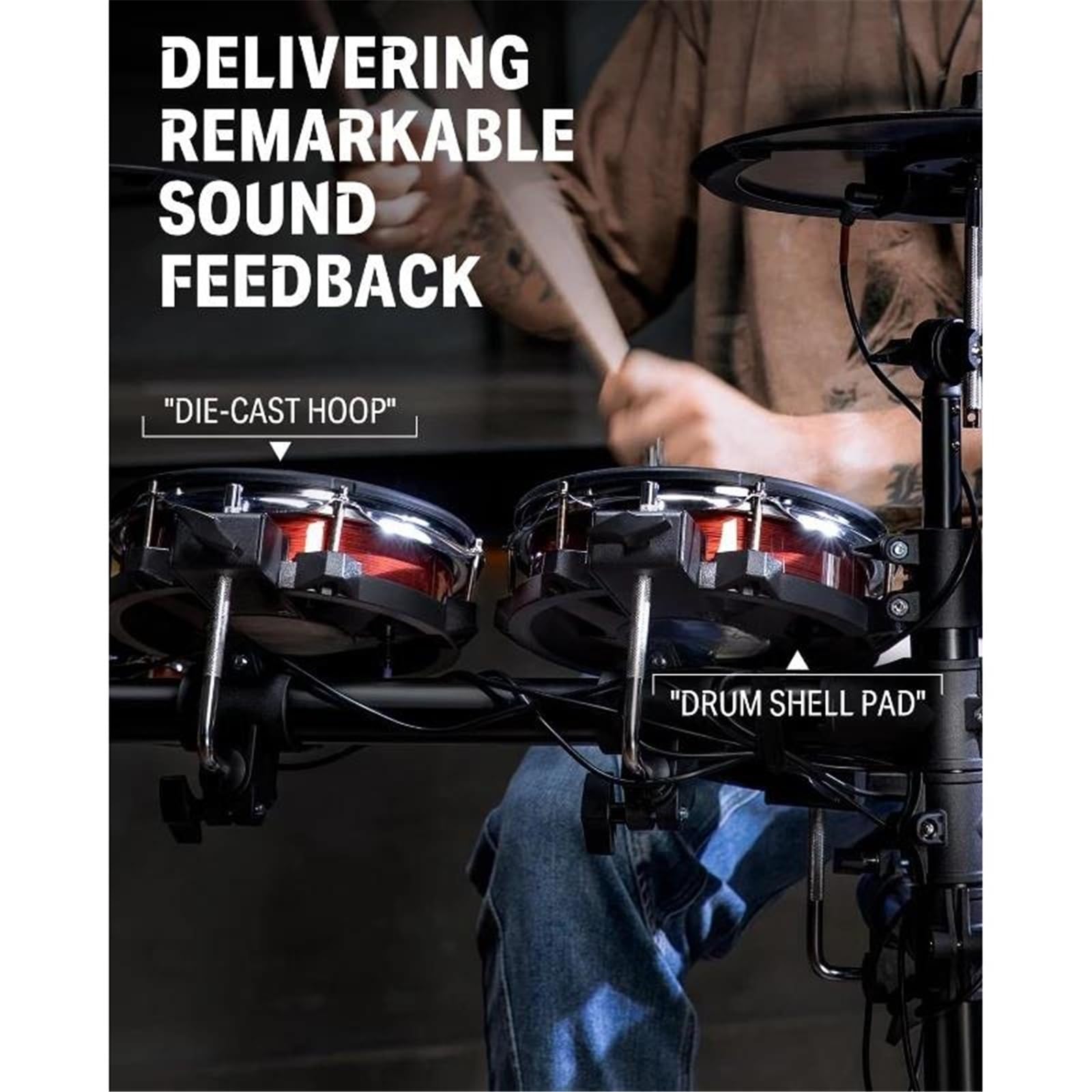 Con Pelli Mesh Standard Del Settore 10''Snare 10''Tom3 12'' Crash 450 Suoni Autentici Per Prestazioni Ottimali Principianti batteria elettronica(Red)