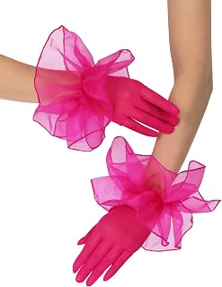 Women's Short Mesh Gloves with Ruffles Sheer Lace Gloves for 1920s | Women's novelty gloves,1920s flapper accessories,stretchy fit,for costume,opera party & dance