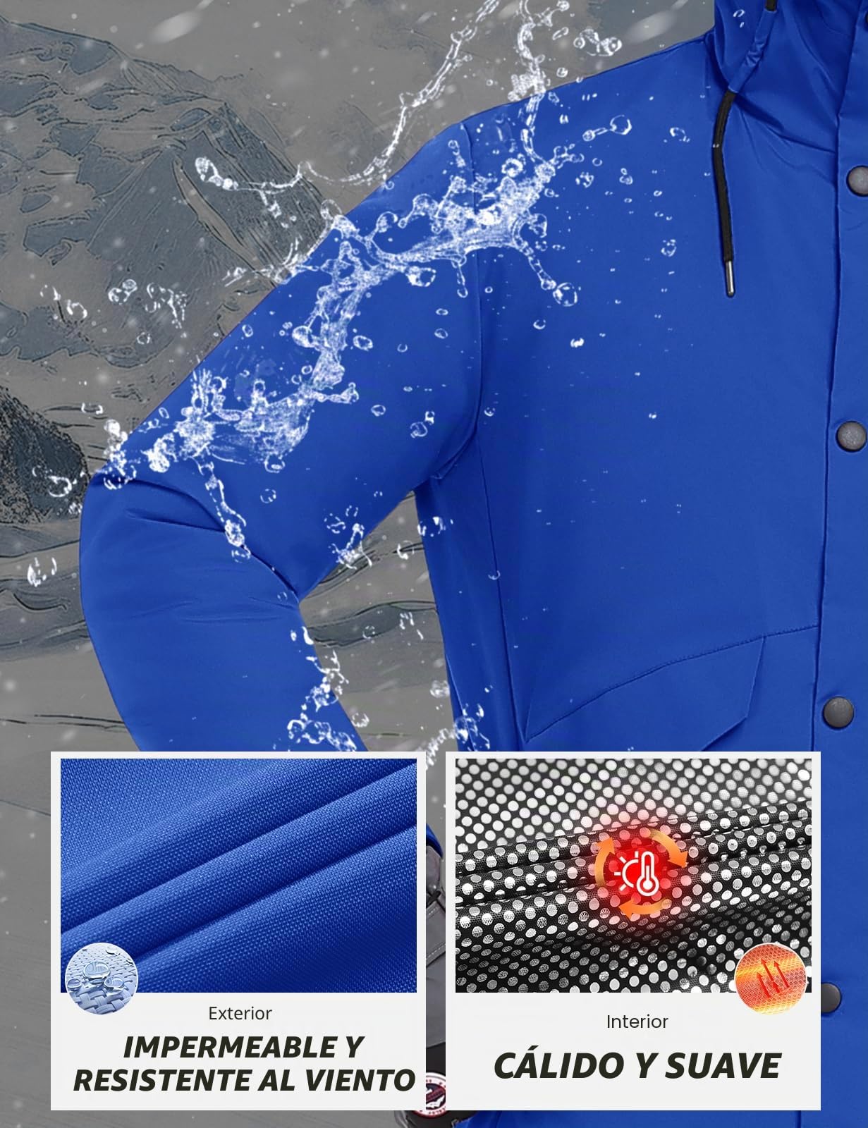 TOMEEK Chaqueta Hombre Invierno Esquí Impermeable Cazadora Abrigo de Invierno Abrigado Cortavientos con Capucha y Brújula Medición de Temperatura Incluida