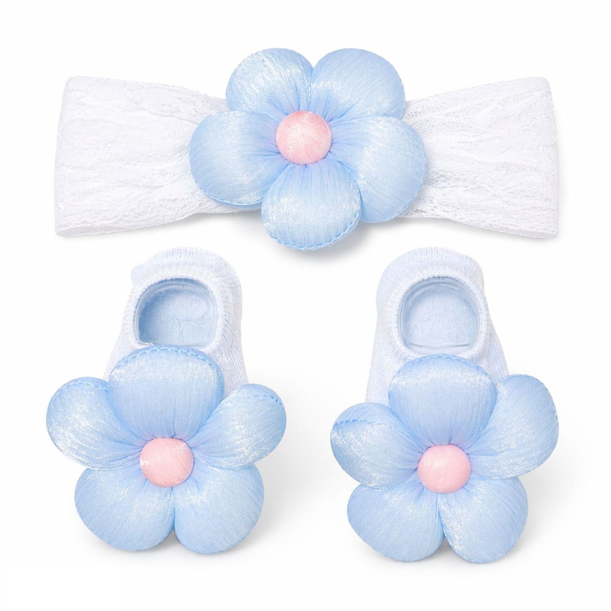 Hi Mom Baby Girl Headband and Socks Set Soft Cotton Floral Newborn Gift Set Stretchable Hair Band Infant Booties Flower Design Baby Accessories for 0-12 Months-image-49