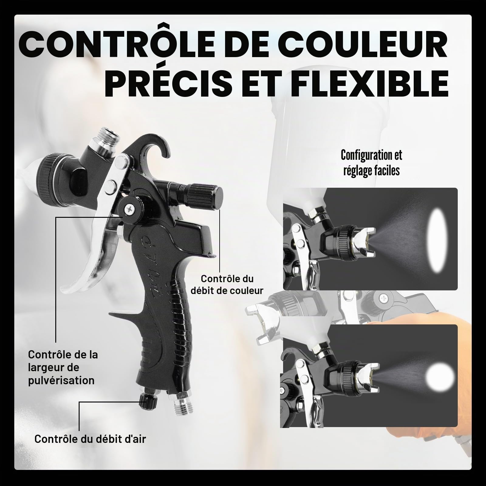 RRJ HVLP - Pistolet à Peinture Professionnel - avec 3 Buses de 1,4/1,7/2,0 mm - Pistolet à Peinture Professionnel à air comprimé - avec gobelet en Plastique de 600 ML - avec régulateur de Pression