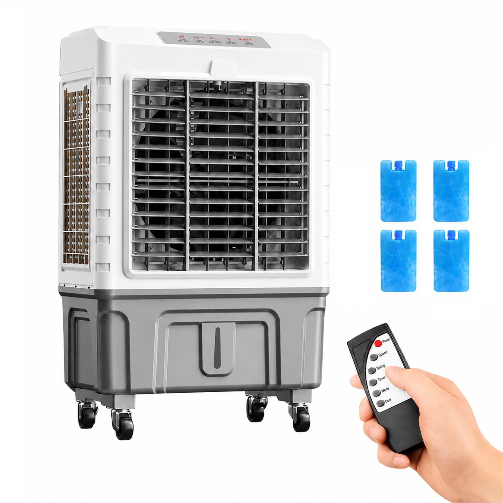 MESCXTY Industrial Evaporative Air Cooler with Remote Control, 14000 m³/h 50L Swamp Cooler, Portable Conditioners 3 Speeds, 120° Oscillating, 7.5H Timer