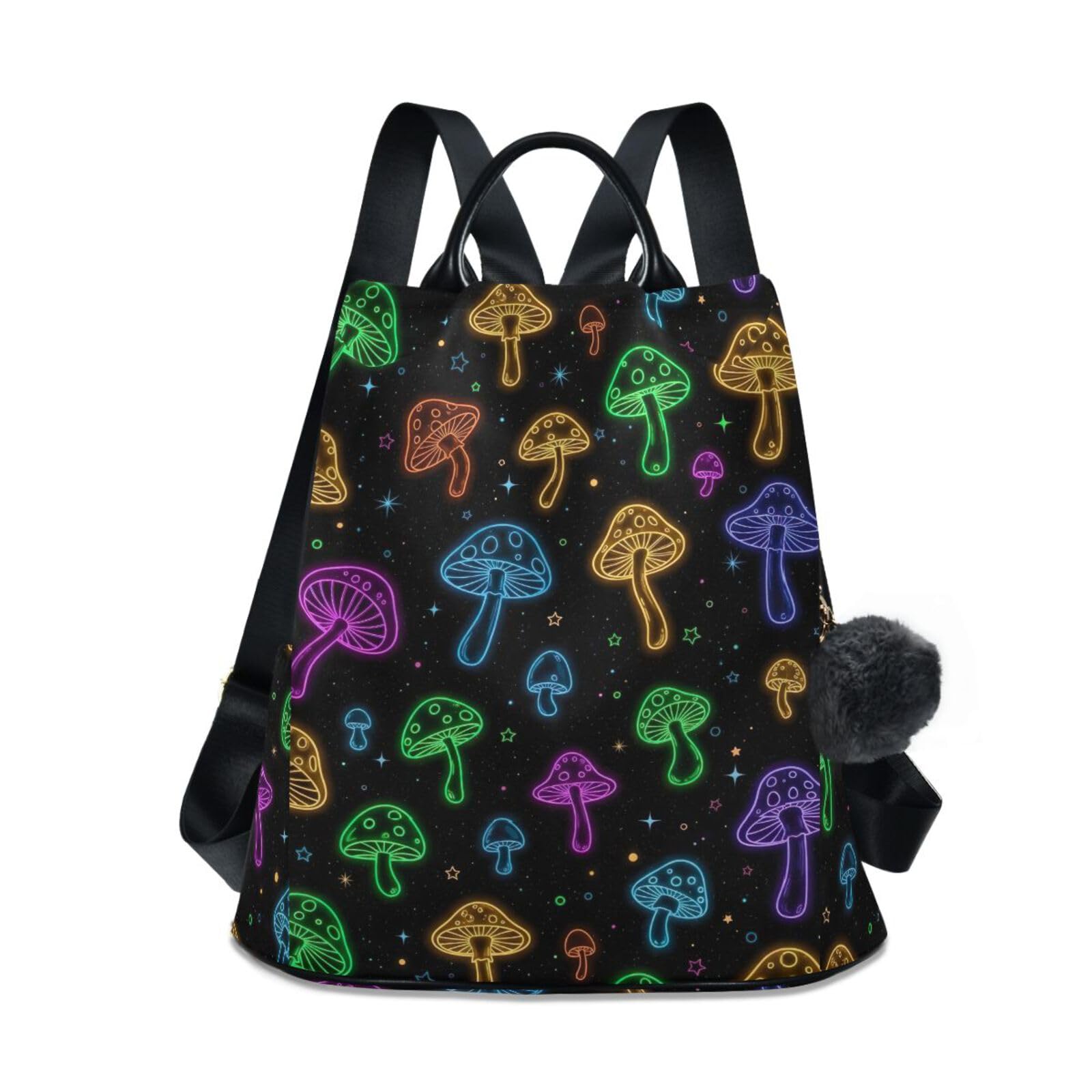 Sac à dos femme imprimé champignon et fleurs avec pompon - 8