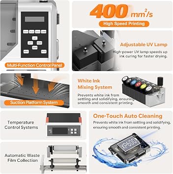 PLK A3 UV Printer All-in-One,No Laminator Needed,Dual XP600 Print Heads, Auto Cleaning System&White Ink Stirring,High-Speed UV DTF Printer for Glass,Metal,Wood,Tumblers,Leather,Sticker
