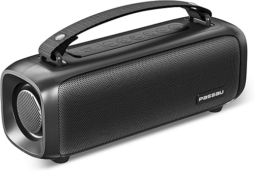 Passau Altavoces Bluetooth de 30 W con sonido estéreo fuerte, luces RGB, radio FM, emparejamiento TWS, micrófono integrado, asistente de voz, tiempo