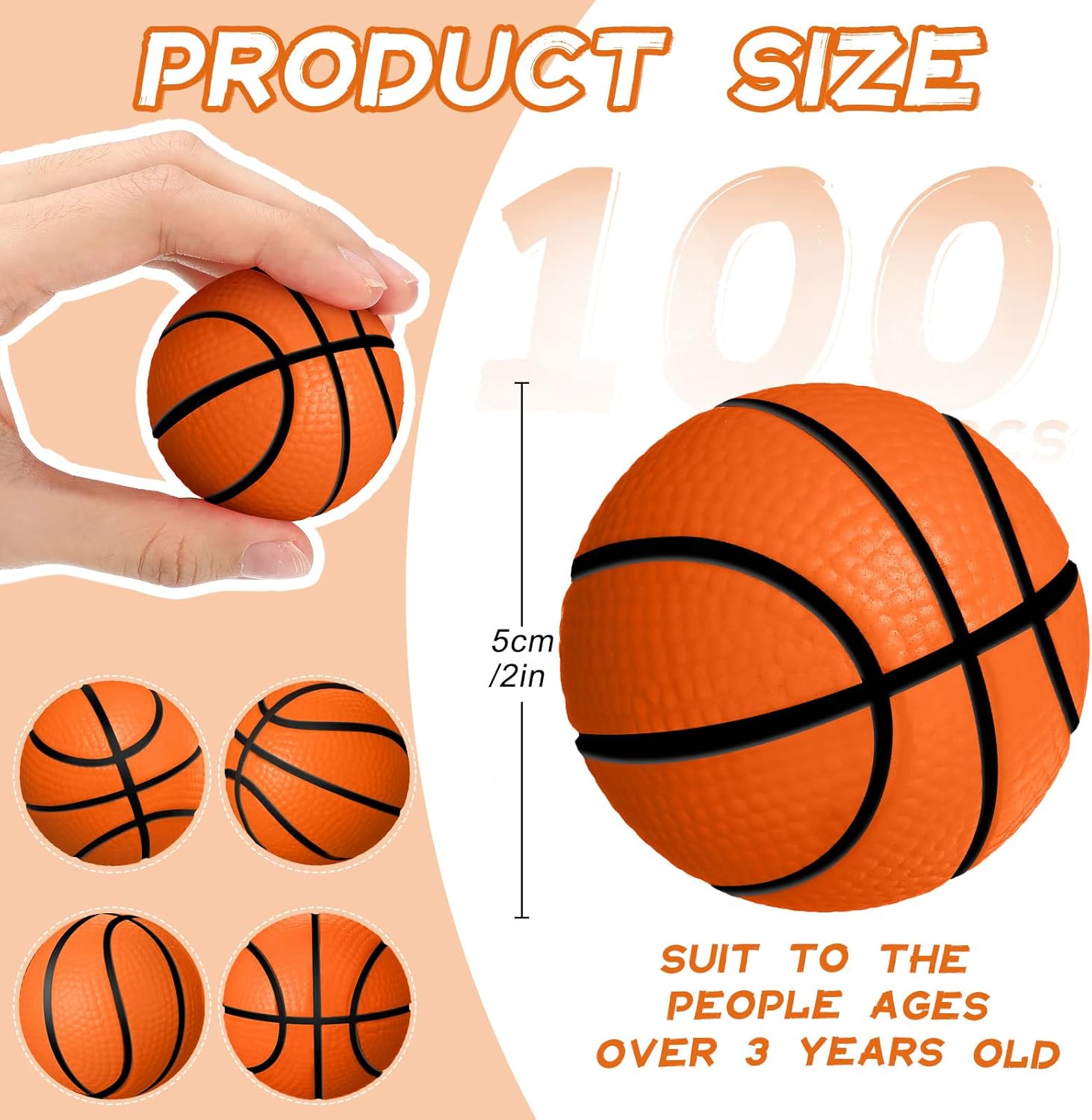 Libima 100 Pcs Mini Basketball Stress Balls 2'' Mini Foam Small Basketball Party Favors Squeeze Sports Balls for Anxiety Stress Relieving School Sports Theme Party Favor(Orange)