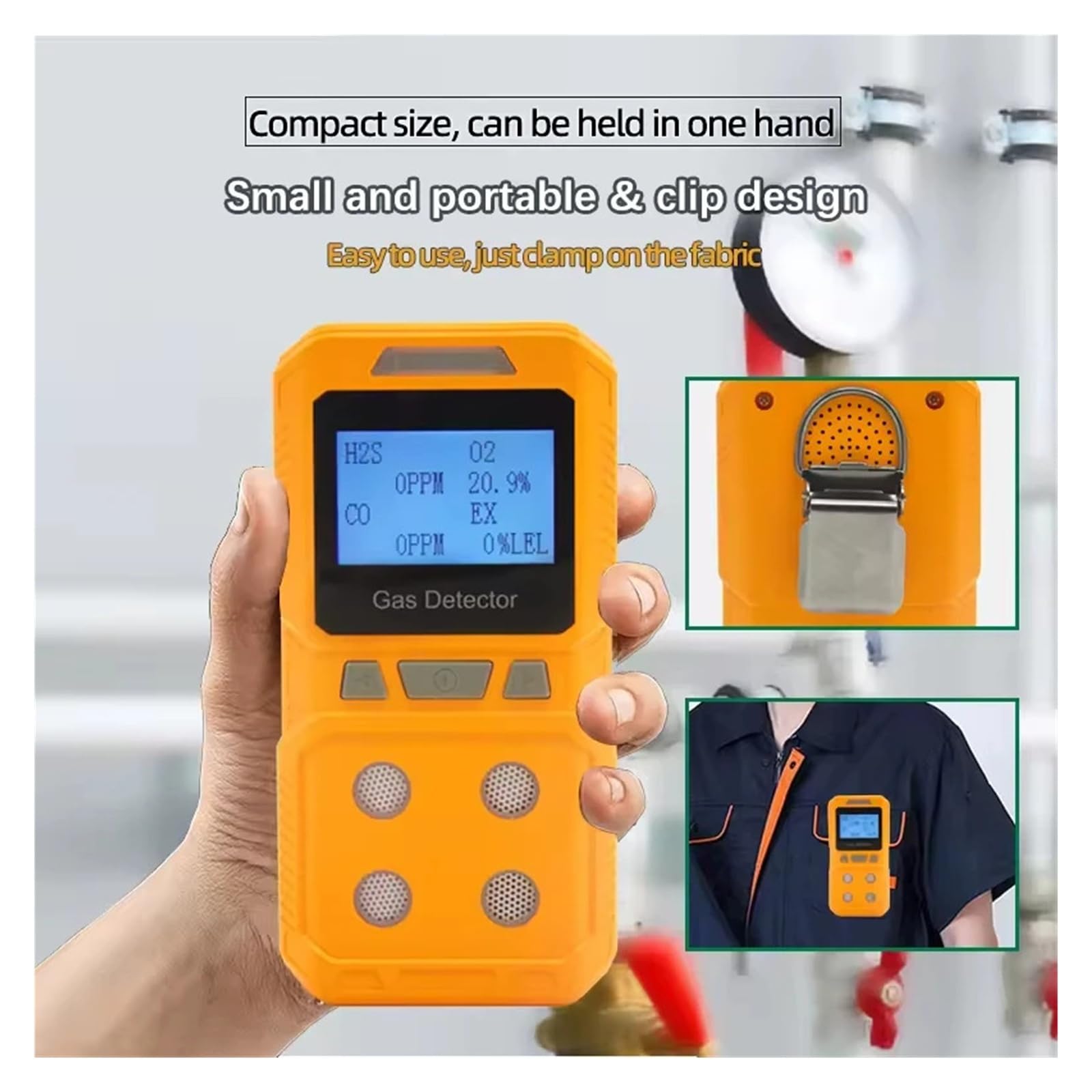 Détecteur de gaz Portable 4 en 1 (O2, CO, H2S, combustibles) - Analyseur fuites Rechargeable for Le Travail et la Maison Haute sensibilité
