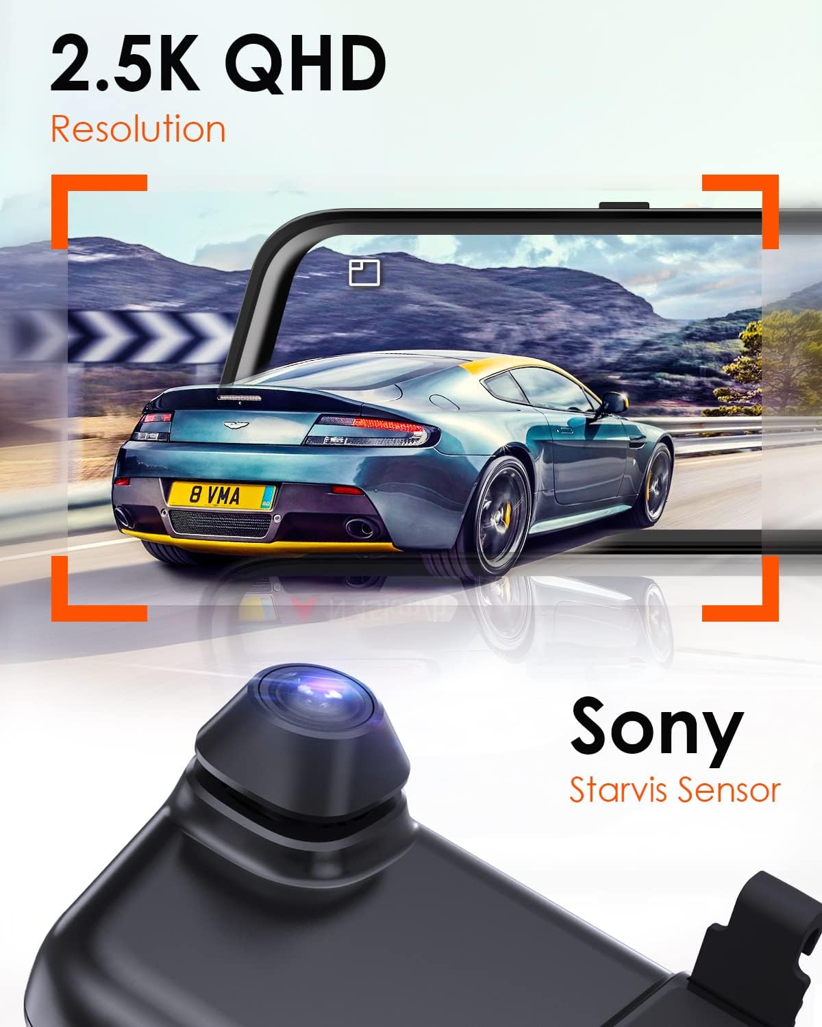 Vantrue M2 2.5K Mirror Dash Cam for Car, 12" 1440P Front and Rear View Dual Mirror Camera Waterproof Backup Camera with Super Night Vision, GPS, 24Hours Parking Mode, Parking Assist, Supports 512G Max