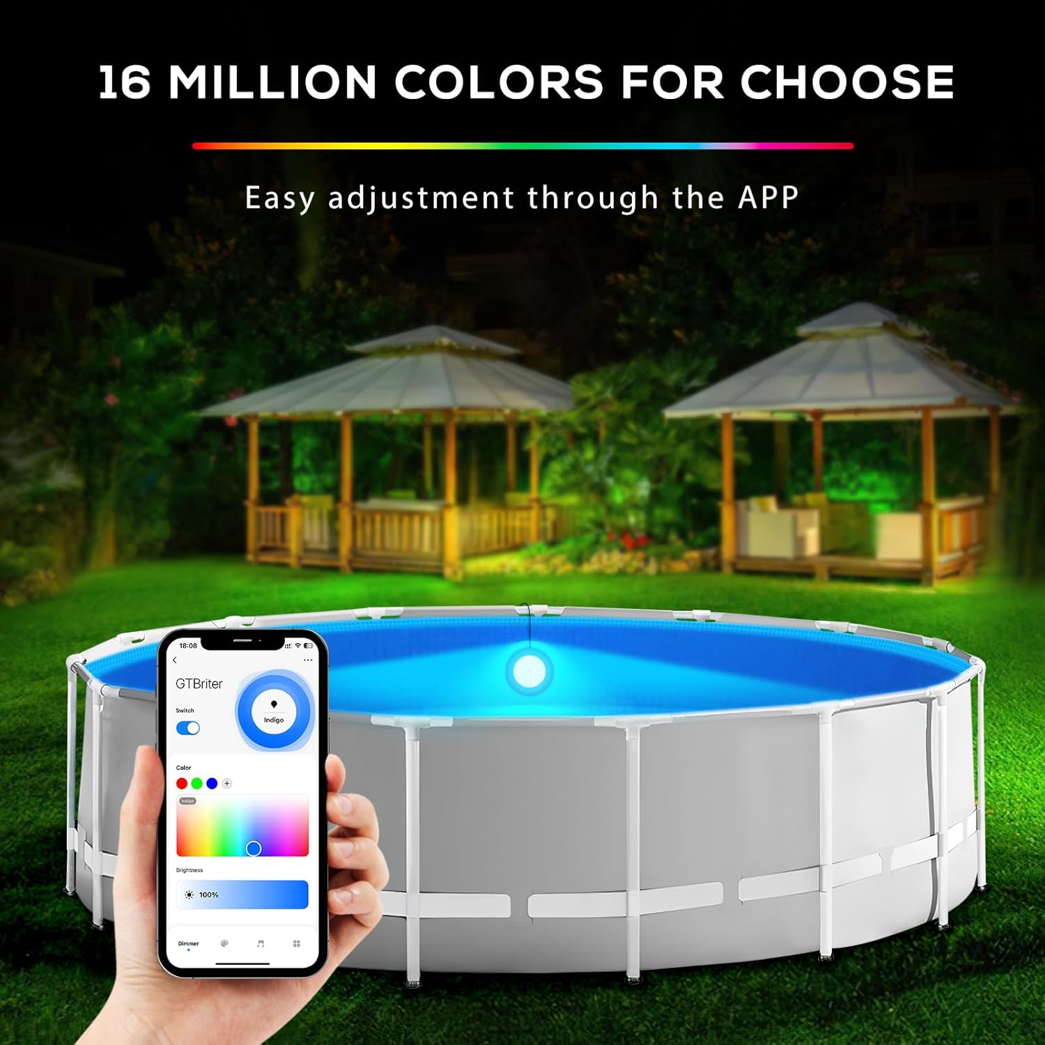 LED Pool Lights for Above Ground Pool with APP Control 20W RGB Pool Light with Suction Cups and Built-in Magnets IP68 12V Underwater Pool Light for Above ground Inground Pools Waterproof 28FT Cord