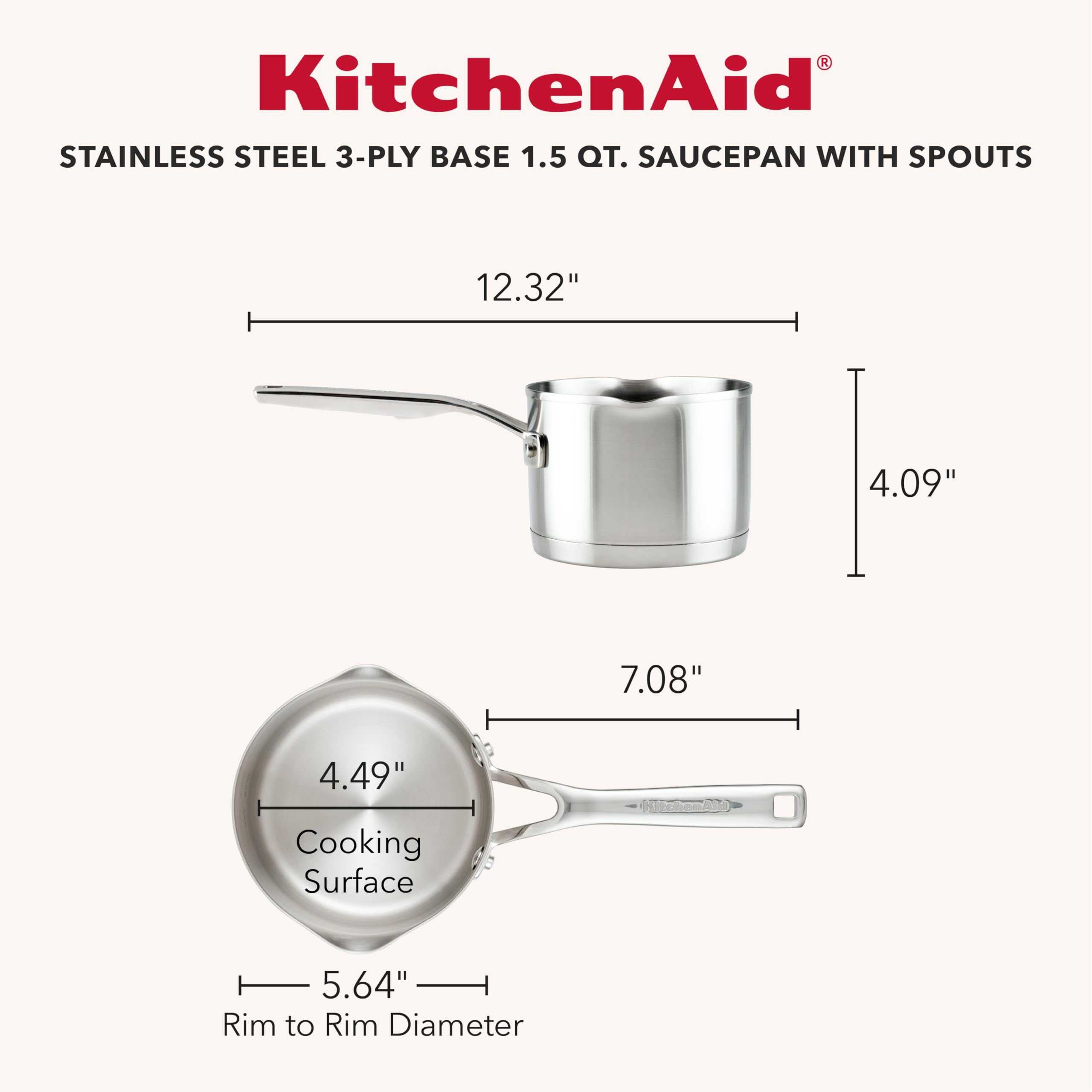 Amazon | KitchenAid 3層ベースステンレスソースパン 注ぎ口付き 1.5