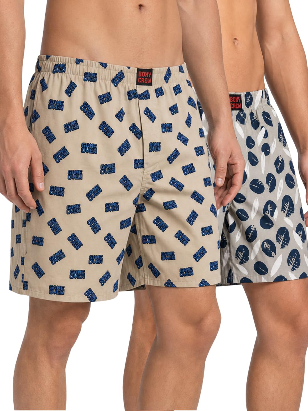Men's 100% Cotton Printed Boxer Shorts Pack of 2 with Dual Side Pockets and Fabric-Covered Waistband - Beige/Cream, Styles MBX019, MBX021-picture-37