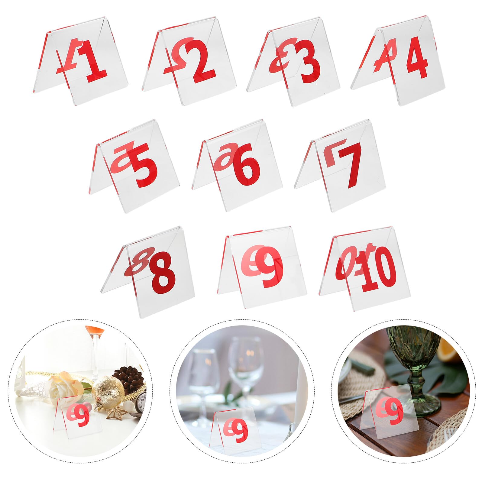10 Stück Acryl Tischnummern 1-10 Doppelseitig, Dreiecksform | Leicht, Lesbar, für Restaurant und Empfang, Elegante Platzkarten für Eventorte
