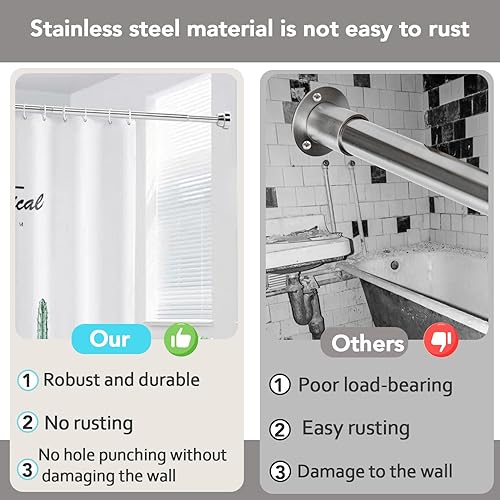 Miniatura 4 de Haryaers Barra de cortina de ducha, resorte de tensión ajustable plateado de 70 a 86 pulgadas, tensión de barra de cortina de ducha, acero