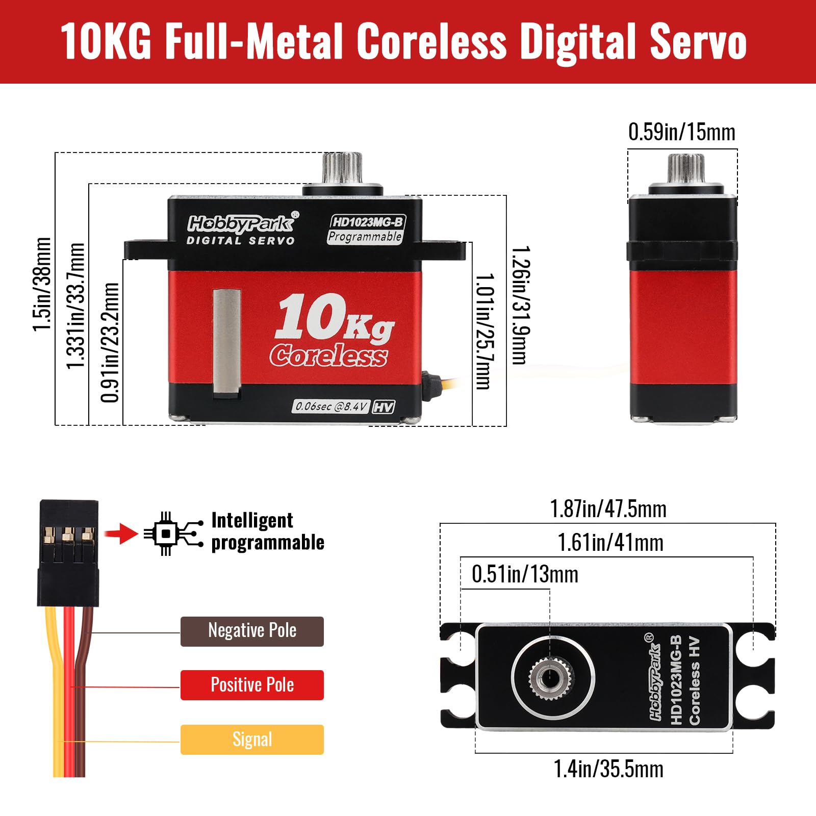 HobbyPark Servo per aereo RC Motore Coreless Tutti gli ingranaggi in metallo 10kg Servo digitale ad alta coppia per aeromobili RC Aereo Parti ad ala fissa Servo ala