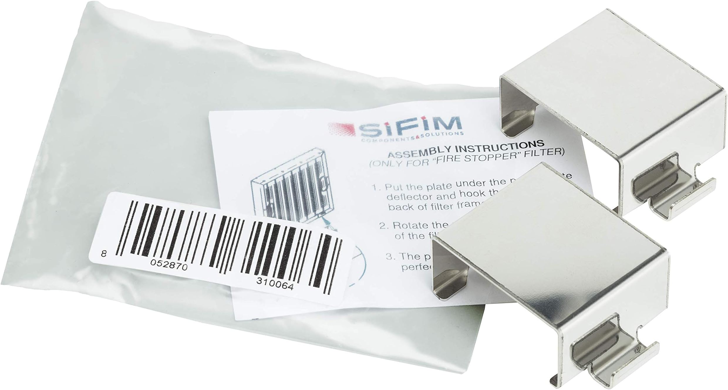 snap-on clip adapter accessory. Retrofits commercial kitchen exhaust grease range hood filters to specific hanging hook type hood manufacturers and high airflow applications