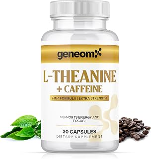 L-Theanine + Caffeine Supplement - Extra Strength 2-in-1 Formula for Mental Clarity, Energy and Focus with Natural Green Coffee Bean Extract, Supports Calm & Alertness | 30 Vegetarian Capsules