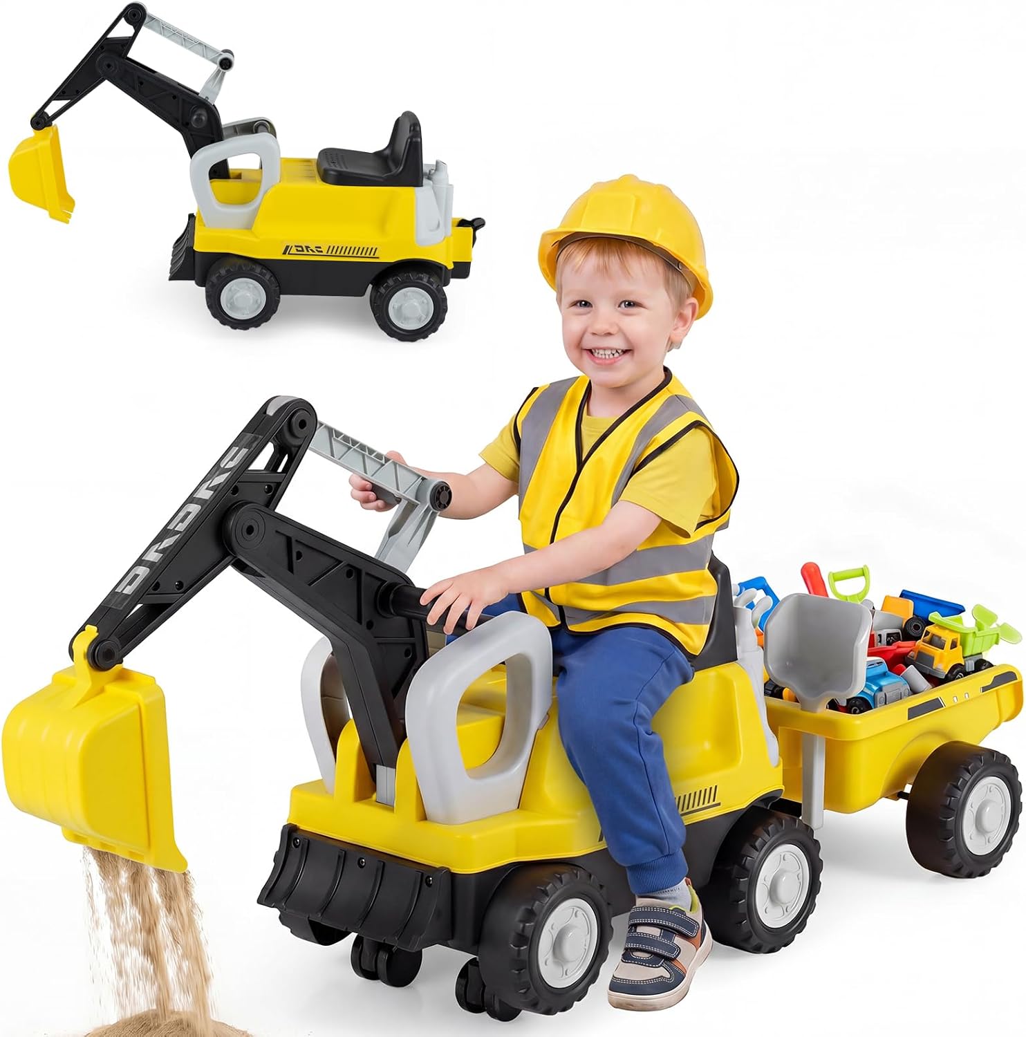 COSTWAY Traktor dziecięcy 2 w 1, koparka dla dzieci, bez silnika