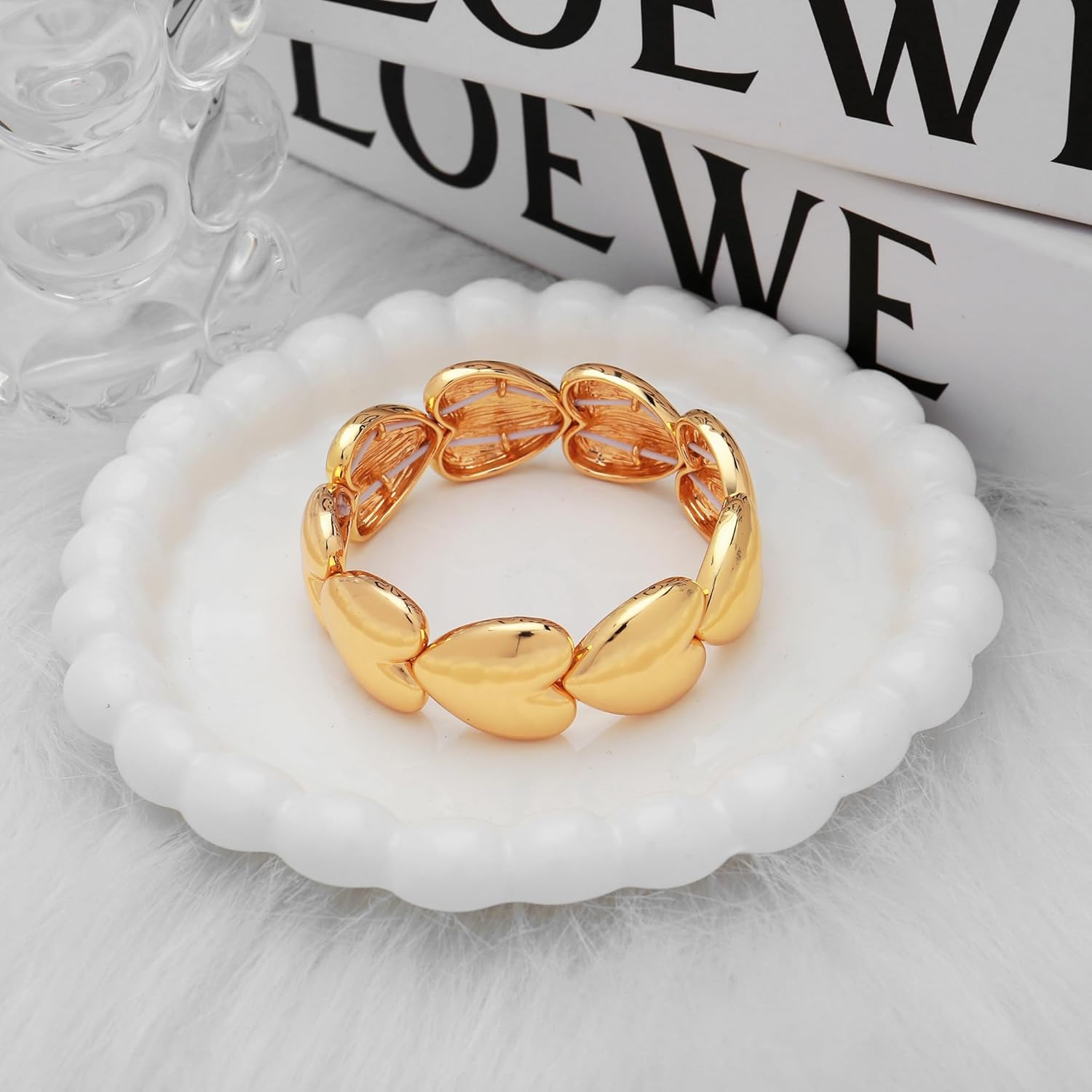 WOWORAMA Chunky Chain Bracelet for Women Adjustable Elastic Stretch Link Bracelets Thick Chunky Link Statement Bracelet Gold/Silver - Image 7