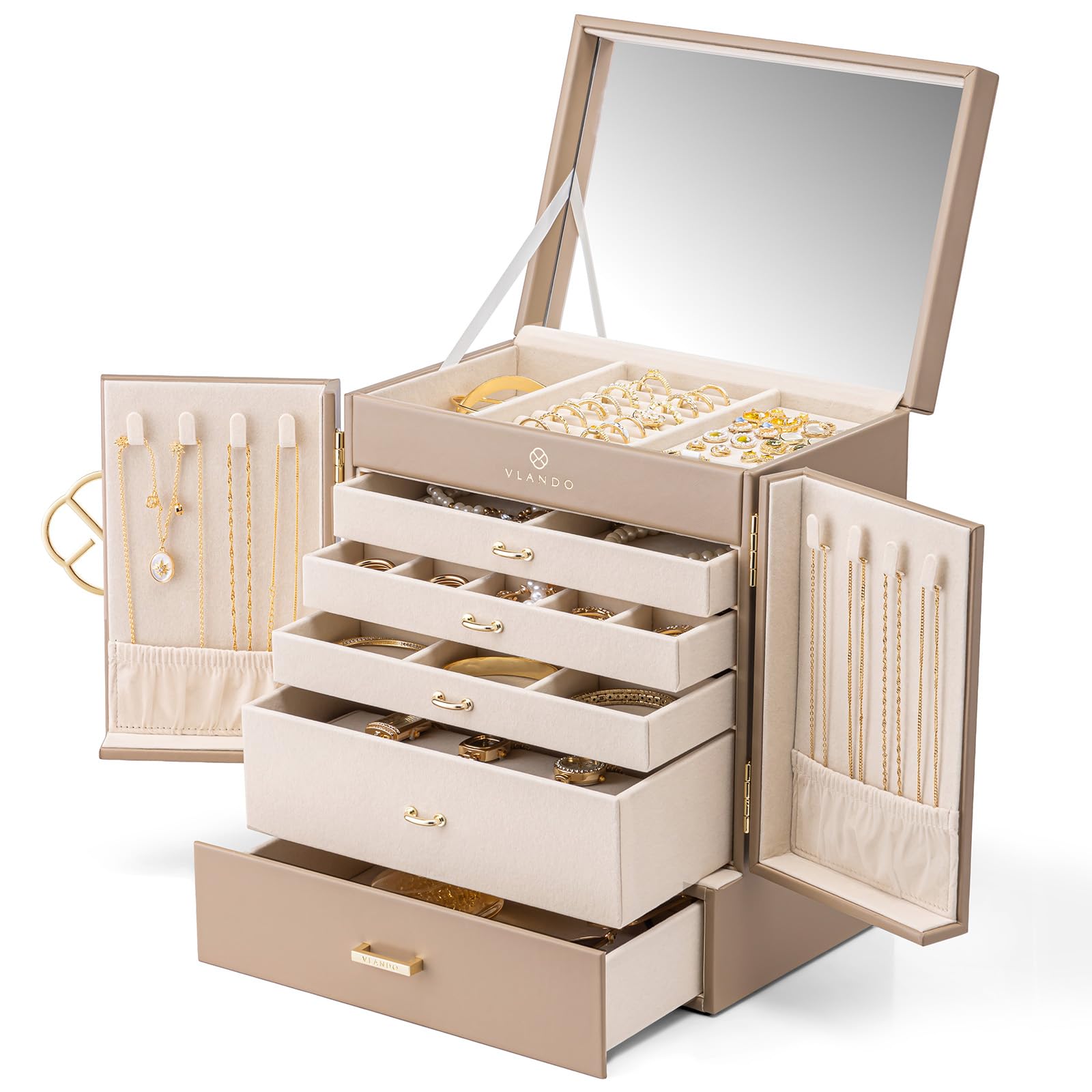 Boîte à bijoux VLANDO caramel grand modèle pour trier facilement