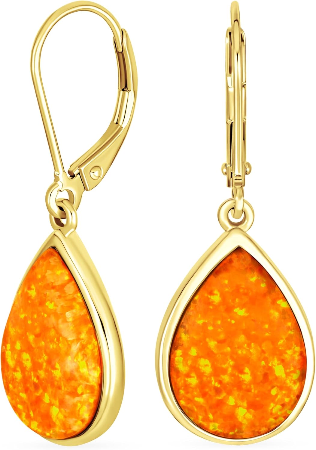 Gemstone Pink Created Opal Pear Shaped Simple Teardrop Dangle Earrings For Women Teen .925 Sterling Silver Lever back