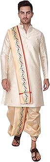 Rameshwaram Fabrics Cotton Silk Dhoti Kurta Set for Men with Stole, 3 Piece Set