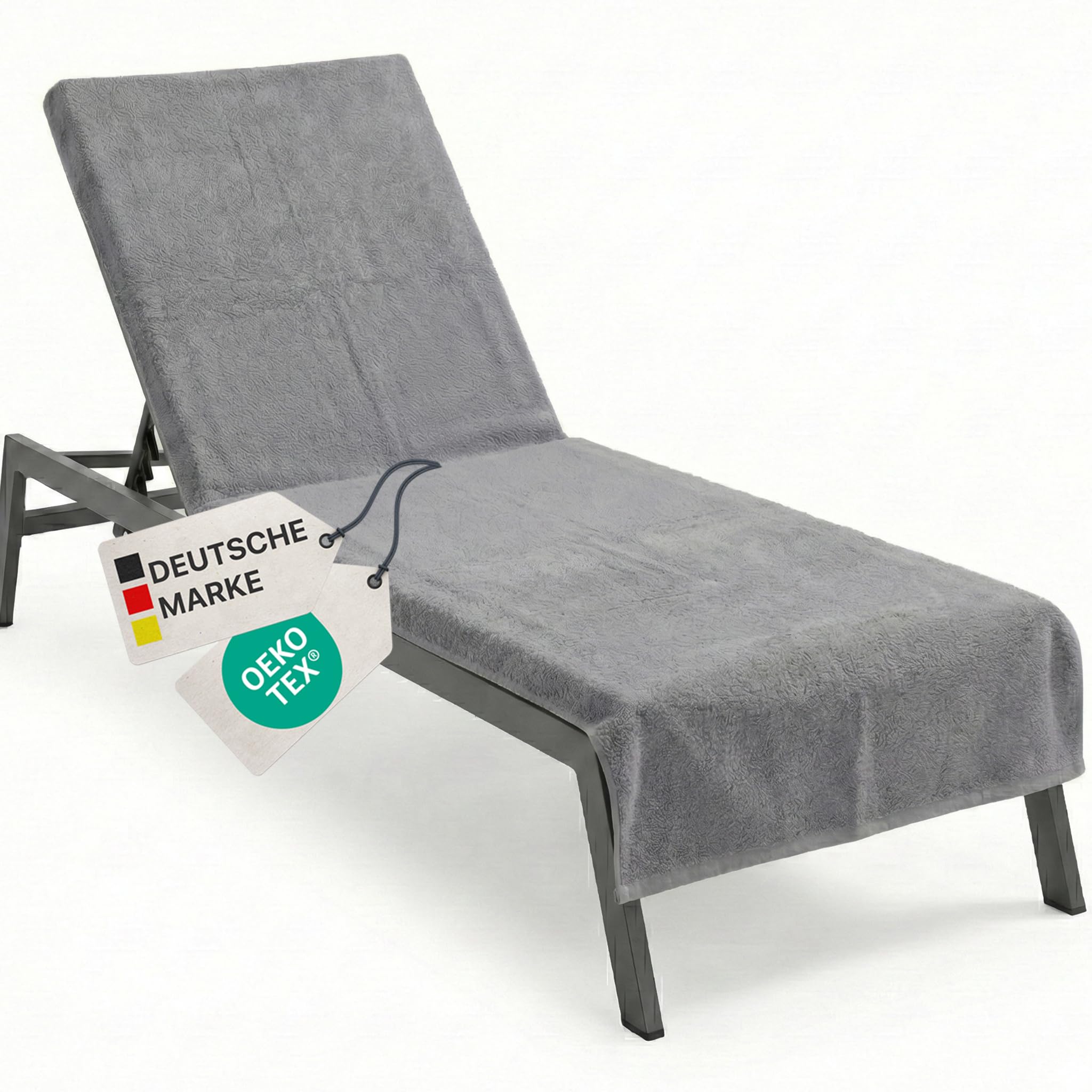 NYVI Frottee Schonbezug für Gartenliege NYVISpa 75x200 cm Grau - Hygiene Liegestuhlauflage für Sonnenliegen Strandliegen - Handtuch Bezug - OEKO-TEX 100