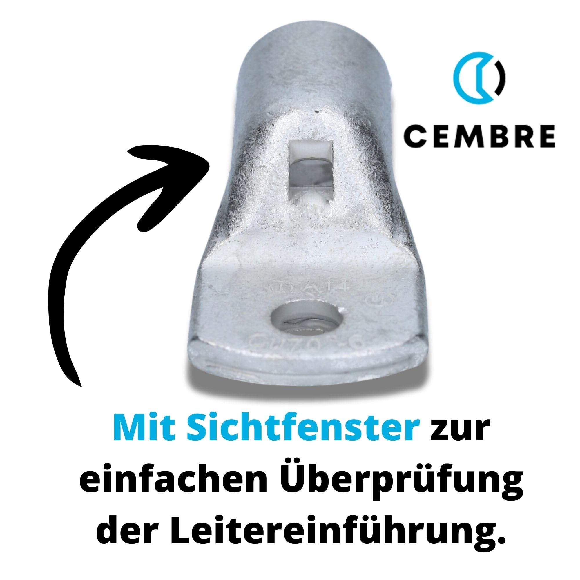 Cembre A14-M6-10 Terminales de Cable 70 mm² M6 de Cobre Estañado | Ojetes tubulares sin aislamiento para crimpado en coche, camión y barco. Conexión segura según norma DIN EN 13600.