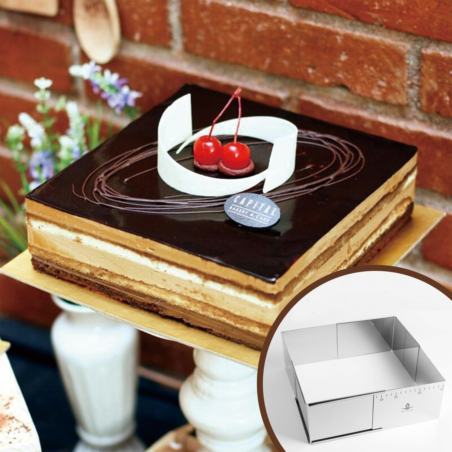 Verstellbare rechteckige Mousse-Kuchenringform – ausziehbarer quadratischer Edelstahl-Kuchenschneider, Backgeschirr für individuelles Backen – robustes Backzubehör – 15 x 15 x 10 cm