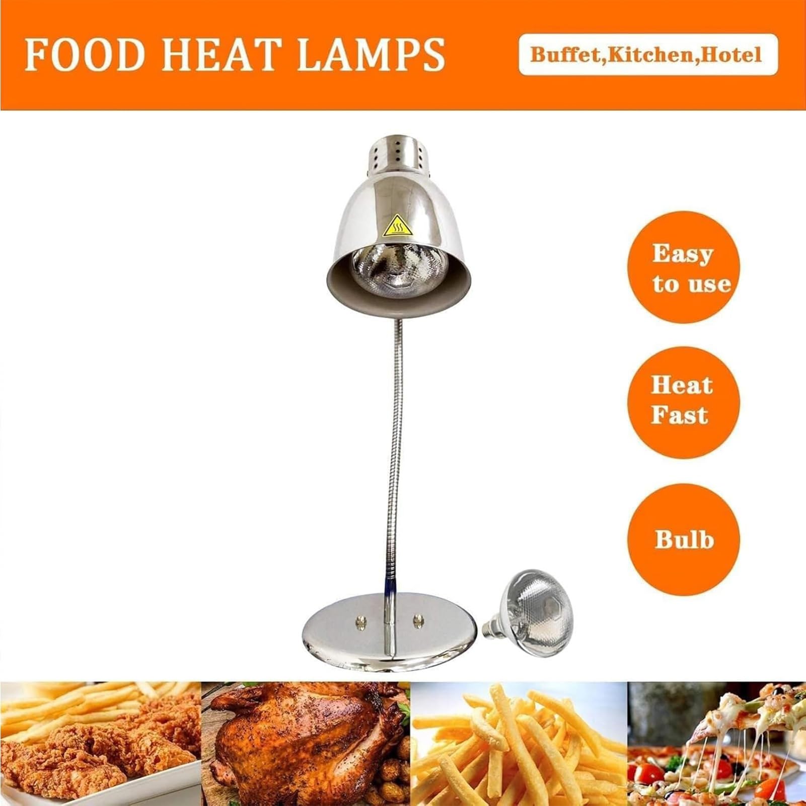 Komercyjna lampa grzewcza do żywności, 250 W, wolnostojąca lampa grzewcza w formie bufetu do kuchni, pojedyncza żarówka ciepła do restauracji bufet do użytku domowego