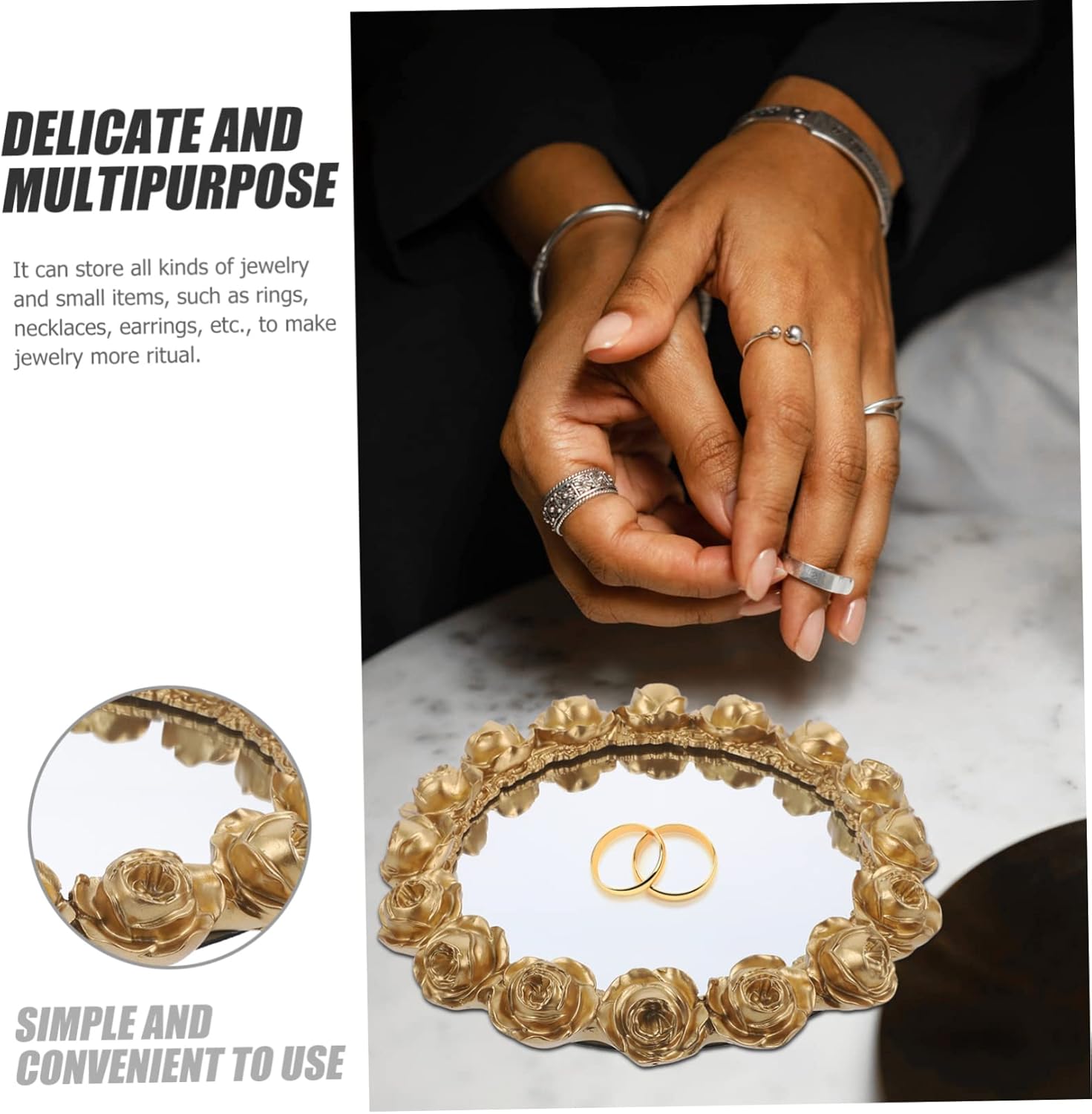 Zerodeko Elegant Rose Gold Vanity Tray for Perfume Decorative Jewelry Tray Trinket Makeup Organizer Home Decor for Dresser