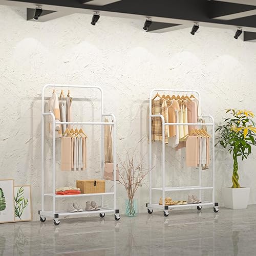 Miniatura 5 de Double Rod Clothes Garment Rack, Heavy Duty Clothing Rolling Rack for Hanging Clothes, Portable Clothes Organizer for Bedroom, Living Room, Clothing