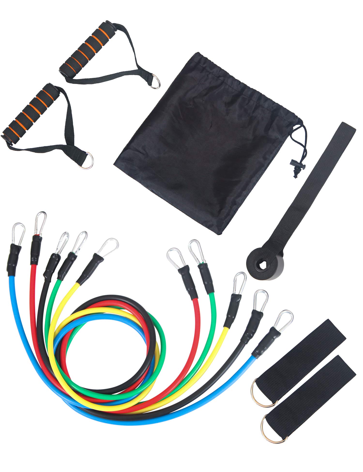 MissShorthair 17 Pack Resistance Bands Set Workout Bands, 5 Stackable Resistance Bands 5 Loop Fitness Bands 2 Threaded Anti-Slip Handle 1 Door Anchor 2 Adjustable Ankle Straps and 2 Carry Bag