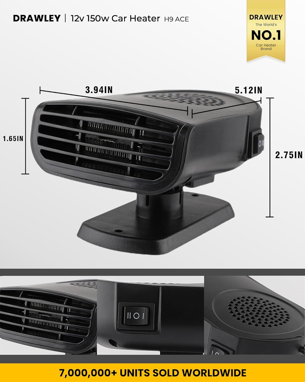 Car Heater Portable Car Heater: 12V 2-in-1 Portable Defroster That Plugs into Cigarette Lighter for Car, SUV (CR02)