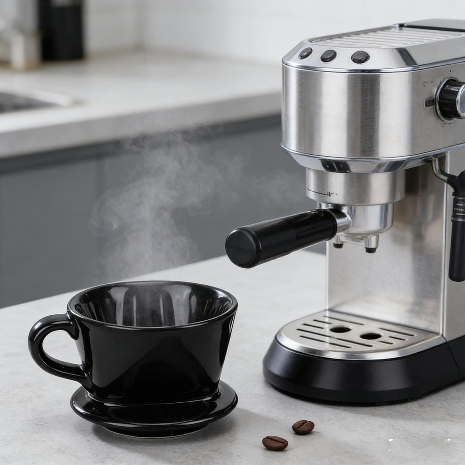 Fockety Ceramic Pour Over Coffee Maker, 3 Hole V Shape Manual Coffee Dripper, Single Cup Filter Holder with Vertical Inner Ribs for Home, Office, Travel, Camping, Restaurant, Cafe (1-2 Person)