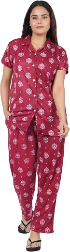 ANGLINA Girl's/Women's Cotton All Over Printed Cotton Nightsuit Set/Nightwear Set/Co-ord Set/Pyjama Set/Pajama Set WSR-103