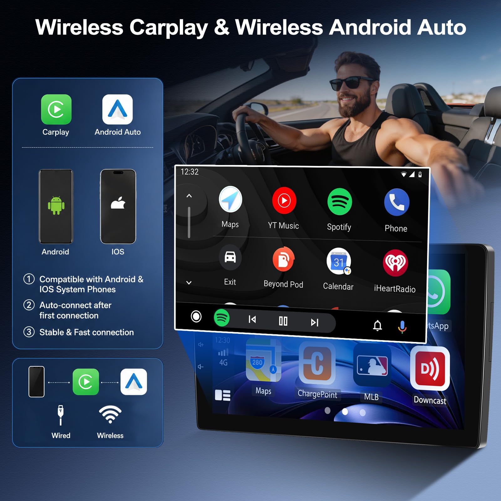 Carplay Autoradio CAMECHO 9 Zoll Radio für Mercedes Benz Smart Fortwo W451 2011-2015 mit Rückfahrkamera, Carplay Android Auto FM RDS, Bluetooth Radio, YouTube,