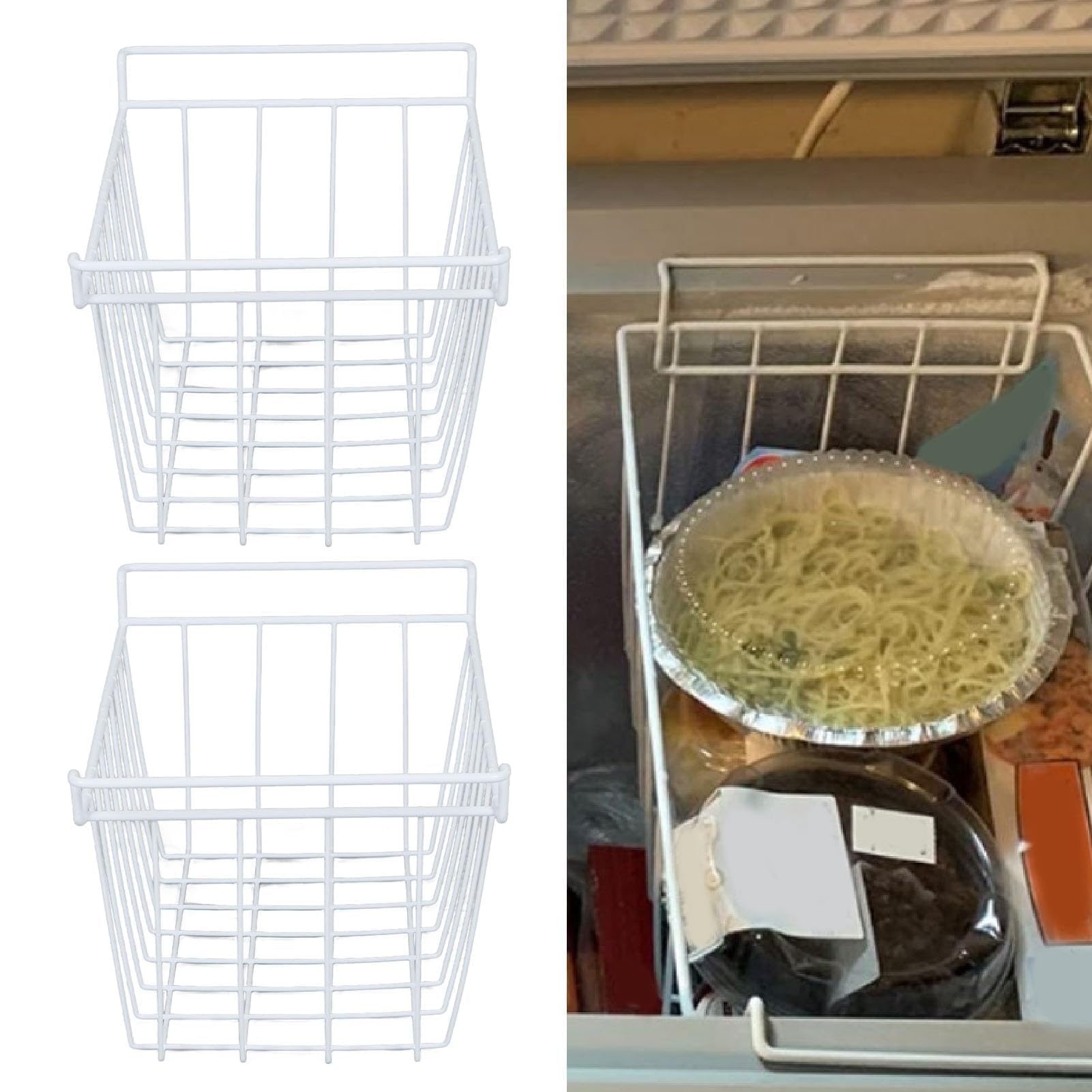 Große 2 Teilige Gefrierkörbe aus Draht, Rostfrei, mit Tragbaren Griffen, Ideal für Speisekammer, Kühlschrank, Badezimmer, Schlafzimmer, Waschküche und Mehr (49,5 x 24,5 x 20 cm)