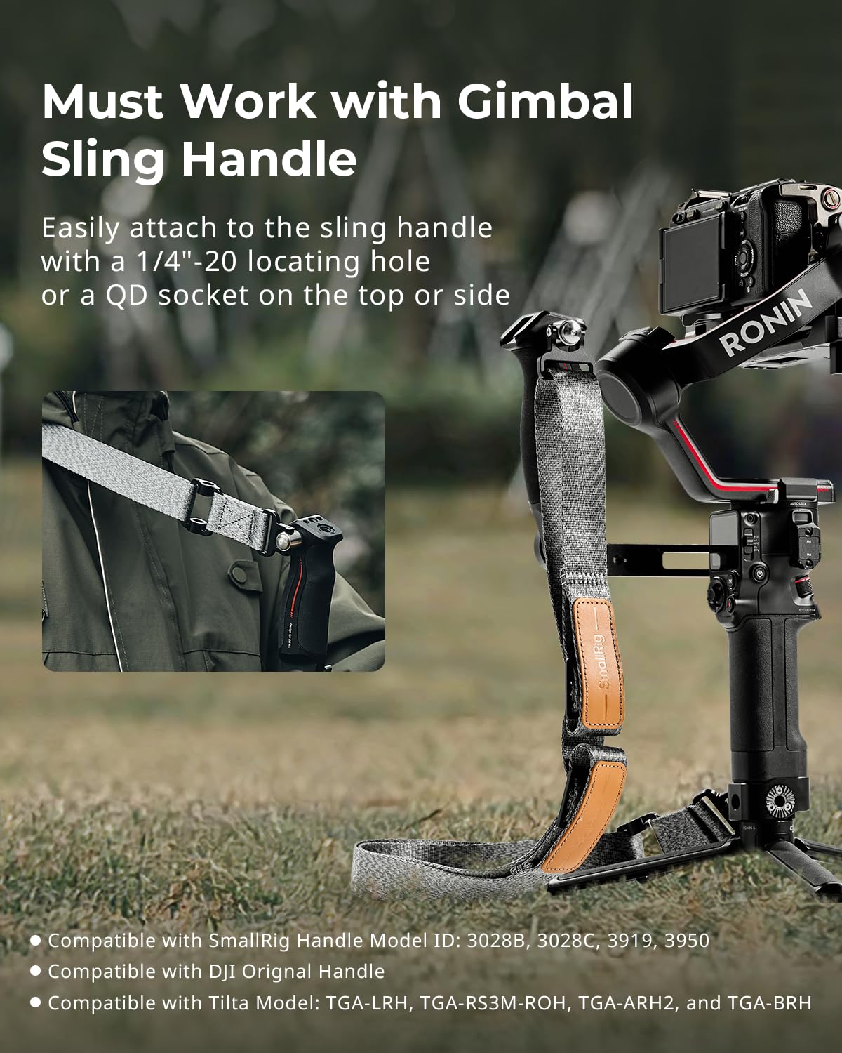 SMALLRIG Shoulder Strap Sling Handle Kit, Tracolla con Tracolla per Ridurre il Peso per DJI RS 4 / RS 4Pro/ RS 2/RS 3/RS 3 Pro, Supporto a Sgancio Rapido QD, Ergonomico Progettazione - 4383