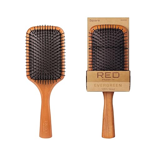 RED by Kiss Cepillo de madera para desenredar, cerdas largas de madera de haya, cepillo para cabello grueso, rizado, fino, largo, corto, húmedo y
