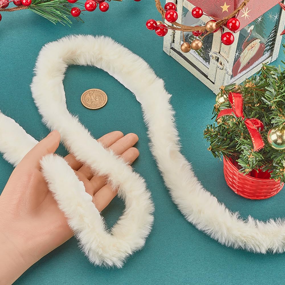 GORGECRAFT 4.75m x 3cm Artificial Rabbit Fur Trim Beige Fluffy Faux Fur Strips Christmas Faux Fur Furry Craft Ribbon Costume Material Trimming for Christmas Tree Garlands Capes Hats Sewing Edging - Image 3
