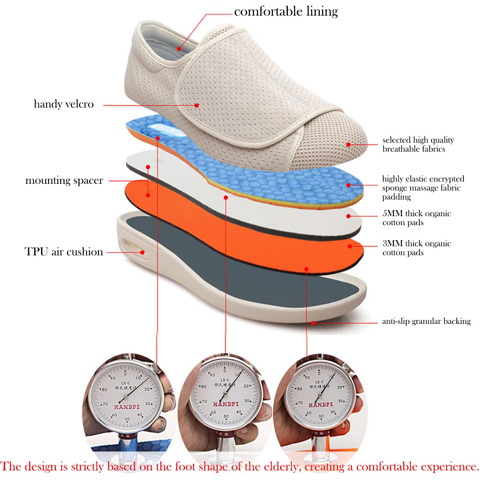 Zapatos para DiabéTicos, Zapatos Anchos para Mujer con Edemas, con Cierres Totalmente Ajustables, FáCiles De Poner Y Quitar, Zapatillas para Caminar para Pies Hinchados
